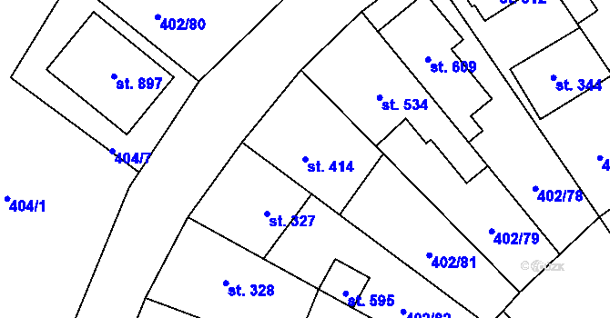 Parcela st. 414 v KÚ Okříšky, Katastrální mapa
