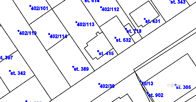 Parcela st. 415 v KÚ Okříšky, Katastrální mapa