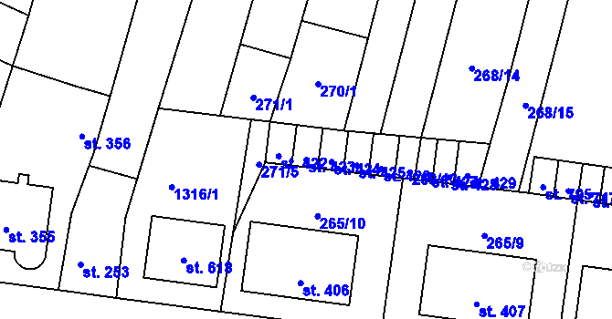 Parcela st. 423 v KÚ Okříšky, Katastrální mapa