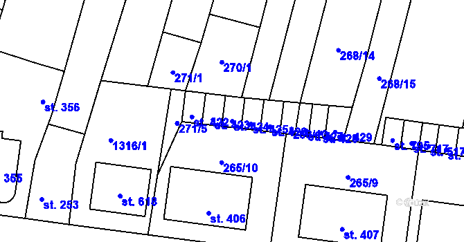 Parcela st. 424 v KÚ Okříšky, Katastrální mapa