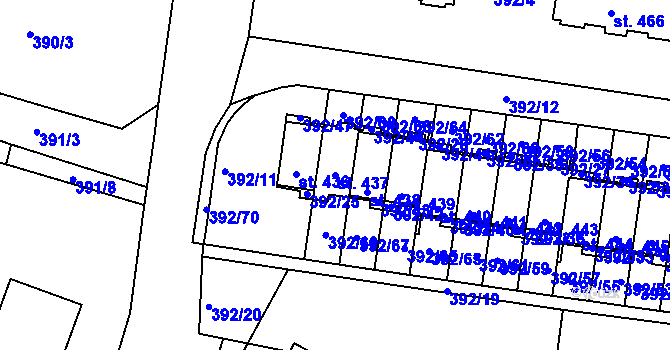 Parcela st. 437 v KÚ Okříšky, Katastrální mapa