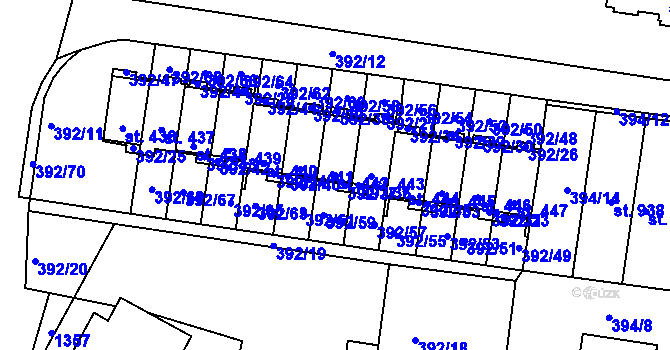 Parcela st. 442 v KÚ Okříšky, Katastrální mapa