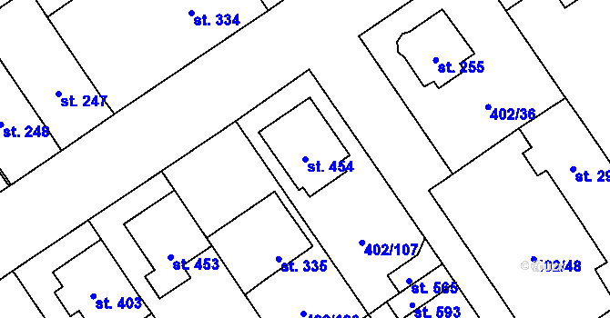 Parcela st. 454 v KÚ Okříšky, Katastrální mapa