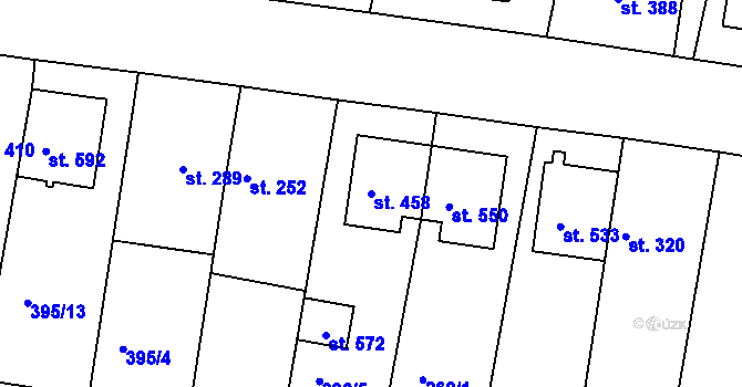Parcela st. 458 v KÚ Okříšky, Katastrální mapa