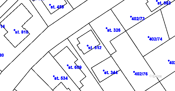 Parcela st. 512 v KÚ Okříšky, Katastrální mapa