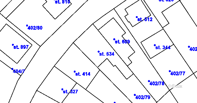 Parcela st. 534 v KÚ Okříšky, Katastrální mapa