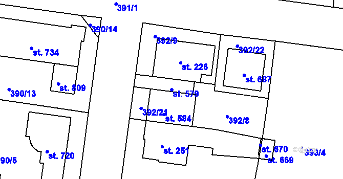 Parcela st. 579 v KÚ Okříšky, Katastrální mapa