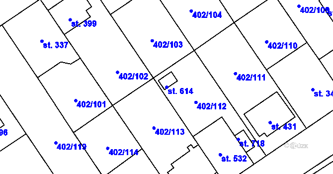 Parcela st. 614 v KÚ Okříšky, Katastrální mapa