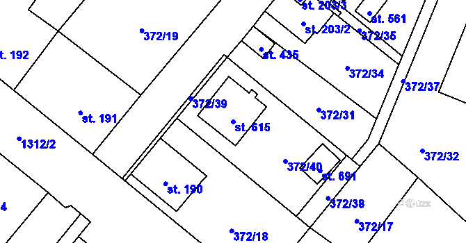 Parcela st. 615 v KÚ Okříšky, Katastrální mapa