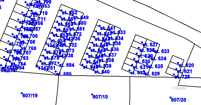 Parcela st. 637 v KÚ Okříšky, Katastrální mapa