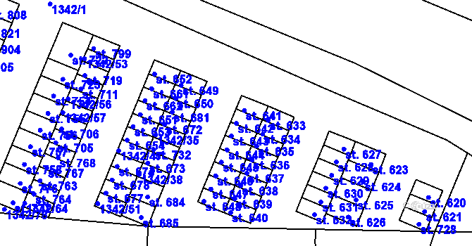 Parcela st. 642 v KÚ Okříšky, Katastrální mapa