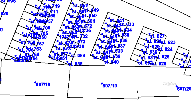 Parcela st. 647 v KÚ Okříšky, Katastrální mapa