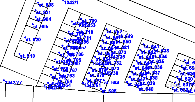 Parcela st. 653 v KÚ Okříšky, Katastrální mapa