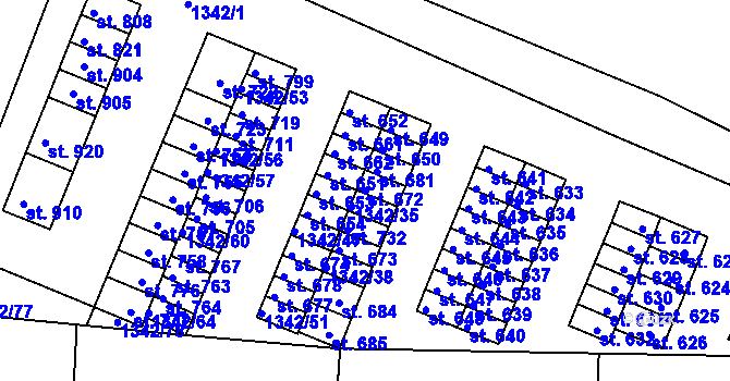 Parcela st. 672 v KÚ Okříšky, Katastrální mapa