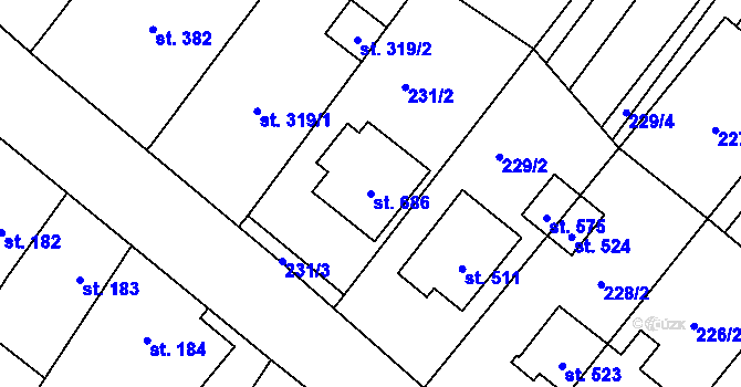 Parcela st. 686 v KÚ Okříšky, Katastrální mapa