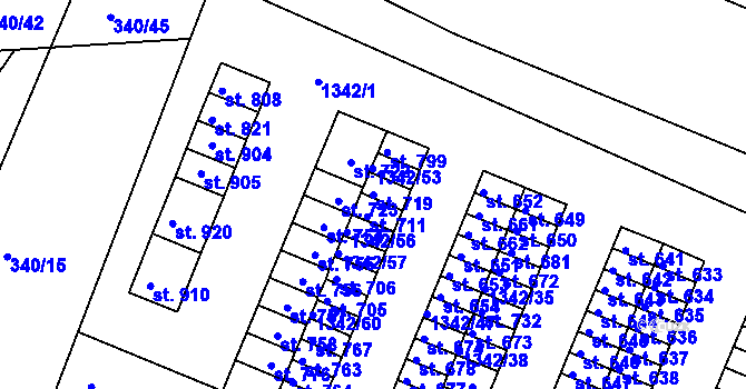 Parcela st. 719 v KÚ Okříšky, Katastrální mapa