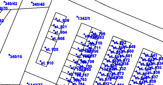 Parcela st. 723 v KÚ Okříšky, Katastrální mapa