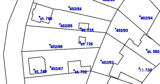 Parcela st. 726 v KÚ Okříšky, Katastrální mapa
