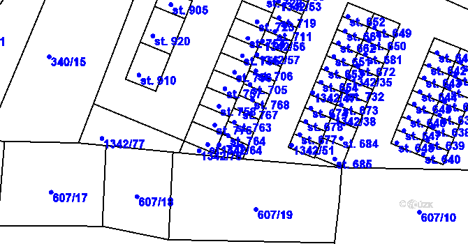 Parcela st. 763 v KÚ Okříšky, Katastrální mapa