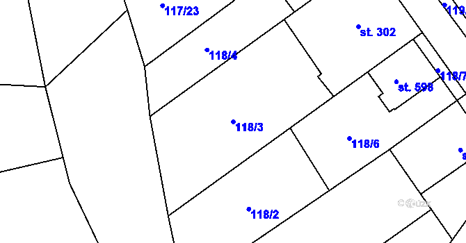 Parcela st. 118/3 v KÚ Okříšky, Katastrální mapa