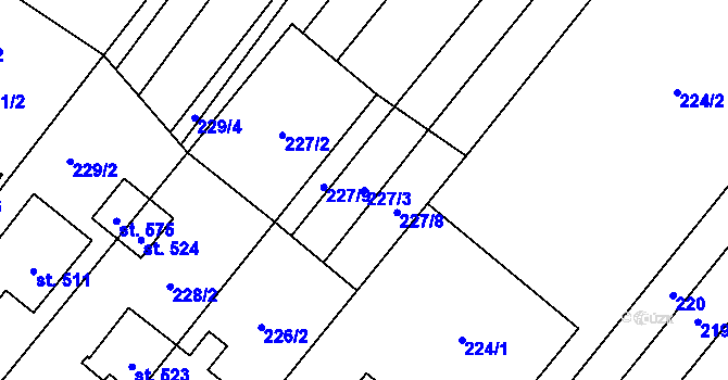 Parcela st. 227/3 v KÚ Okříšky, Katastrální mapa