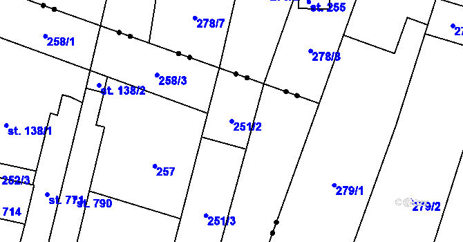 Parcela st. 251/2 v KÚ Okříšky, Katastrální mapa