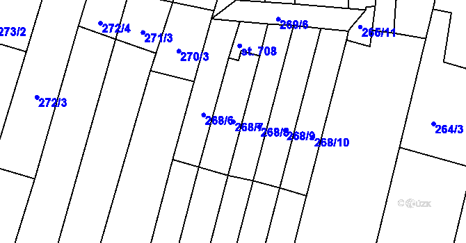 Parcela st. 268/7 v KÚ Okříšky, Katastrální mapa