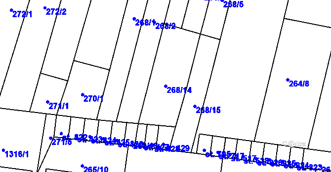 Parcela st. 268/14 v KÚ Okříšky, Katastrální mapa