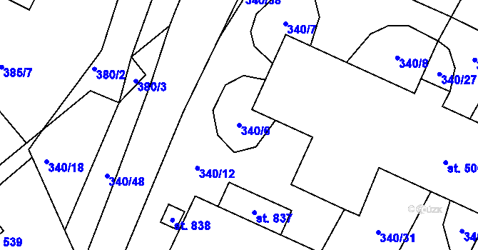 Parcela st. 340/6 v KÚ Okříšky, Katastrální mapa