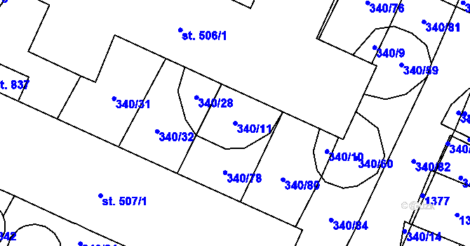 Parcela st. 340/11 v KÚ Okříšky, Katastrální mapa