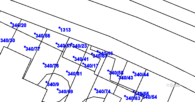 Parcela st. 340/16 v KÚ Okříšky, Katastrální mapa