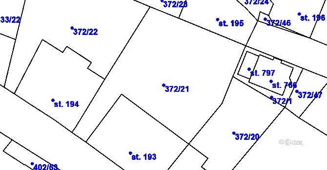 Parcela st. 372/21 v KÚ Okříšky, Katastrální mapa