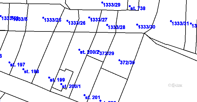 Parcela st. 372/29 v KÚ Okříšky, Katastrální mapa