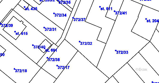 Parcela st. 372/32 v KÚ Okříšky, Katastrální mapa