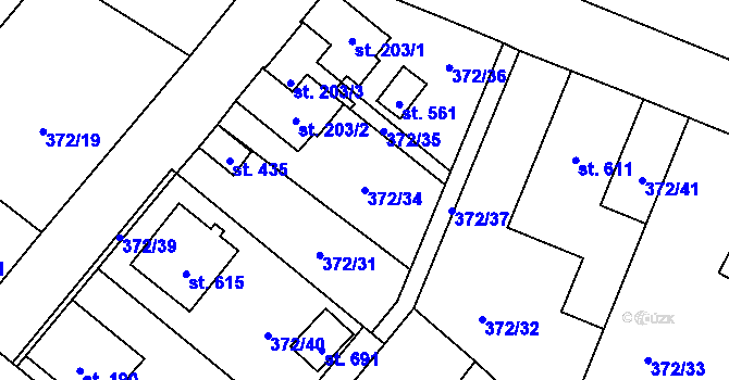 Parcela st. 372/34 v KÚ Okříšky, Katastrální mapa