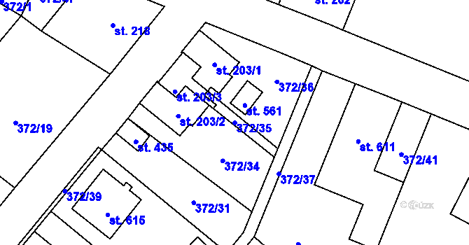Parcela st. 372/35 v KÚ Okříšky, Katastrální mapa