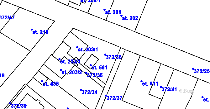 Parcela st. 372/36 v KÚ Okříšky, Katastrální mapa