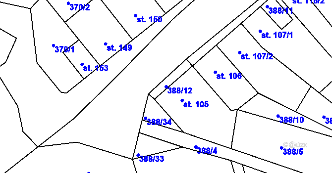 Parcela st. 388/12 v KÚ Okříšky, Katastrální mapa