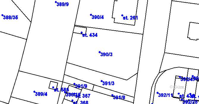 Parcela st. 390/3 v KÚ Okříšky, Katastrální mapa
