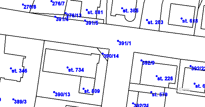 Parcela st. 390/14 v KÚ Okříšky, Katastrální mapa