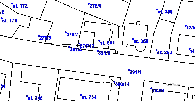 Parcela st. 391/5 v KÚ Okříšky, Katastrální mapa