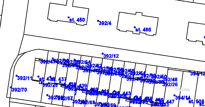 Parcela st. 392/12 v KÚ Okříšky, Katastrální mapa