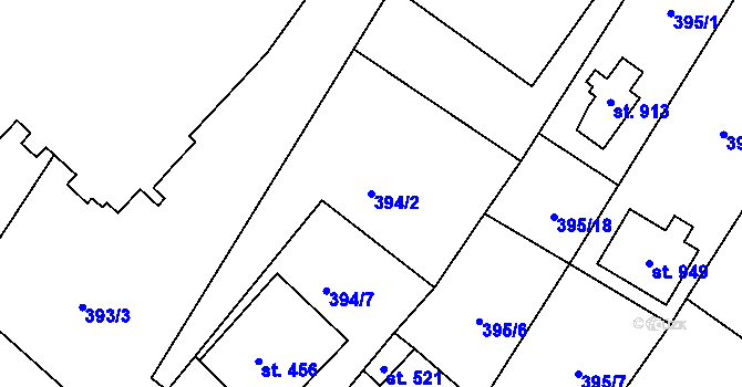 Parcela st. 394/2 v KÚ Okříšky, Katastrální mapa