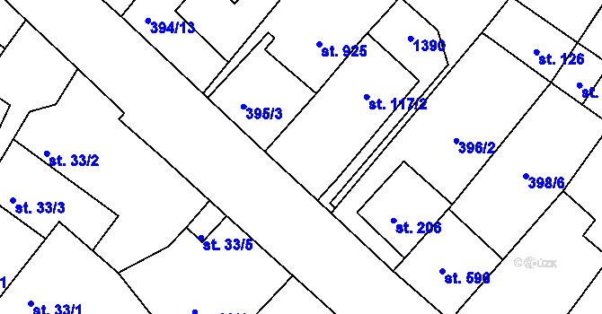 Parcela st. 395/2 v KÚ Okříšky, Katastrální mapa