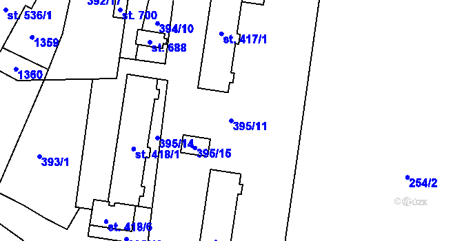 Parcela st. 395/11 v KÚ Okříšky, Katastrální mapa