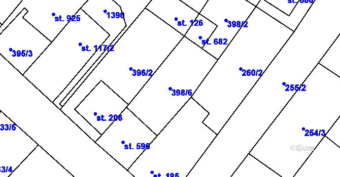 Parcela st. 398/6 v KÚ Okříšky, Katastrální mapa