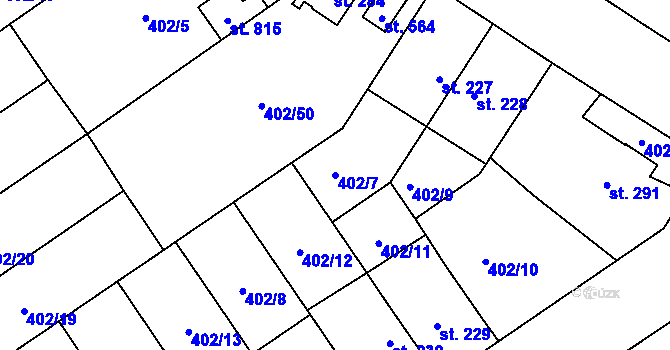 Parcela st. 402/7 v KÚ Okříšky, Katastrální mapa