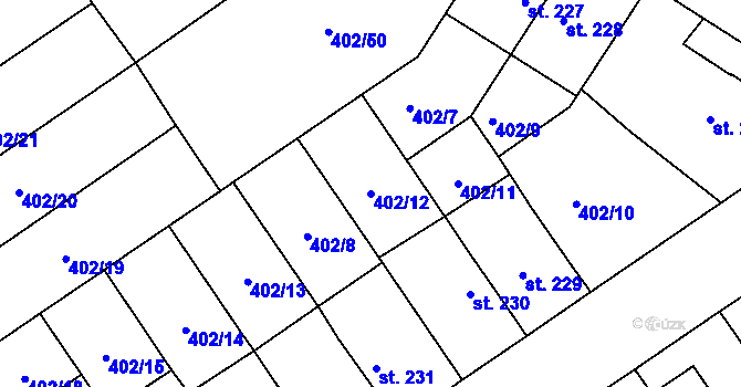 Parcela st. 402/12 v KÚ Okříšky, Katastrální mapa