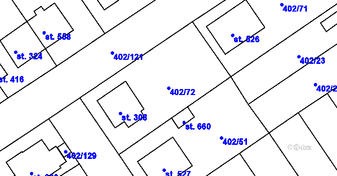 Parcela st. 402/72 v KÚ Okříšky, Katastrální mapa