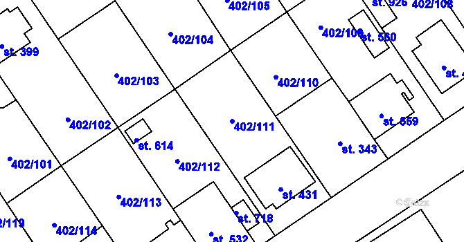 Parcela st. 402/111 v KÚ Okříšky, Katastrální mapa